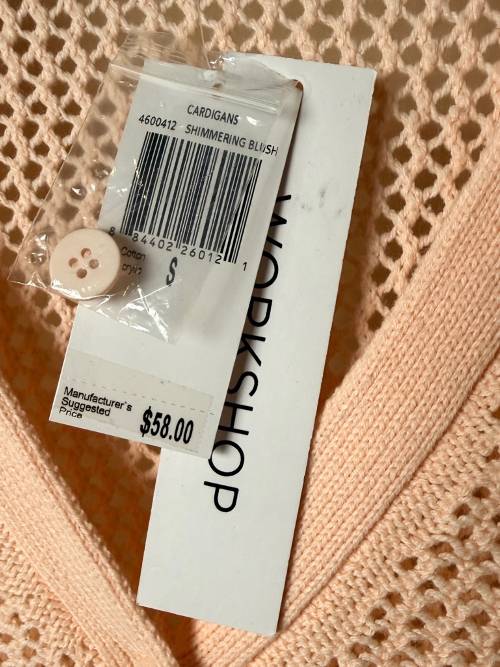 NWT Workshop Republic Clothing Small Peach Open-Knit Button Cardigan - Picture 5 of 6